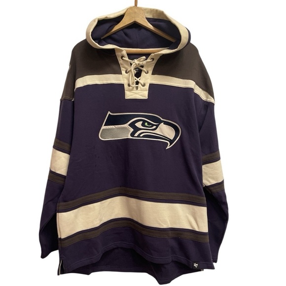 47 Other - Seattle Seahawks '47 XL Lacer V-Neck Pullover Hoodie - Navy/Black licensed gear